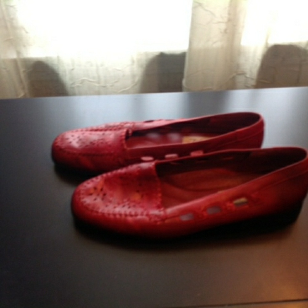 Red genuine leather loafers gwiz